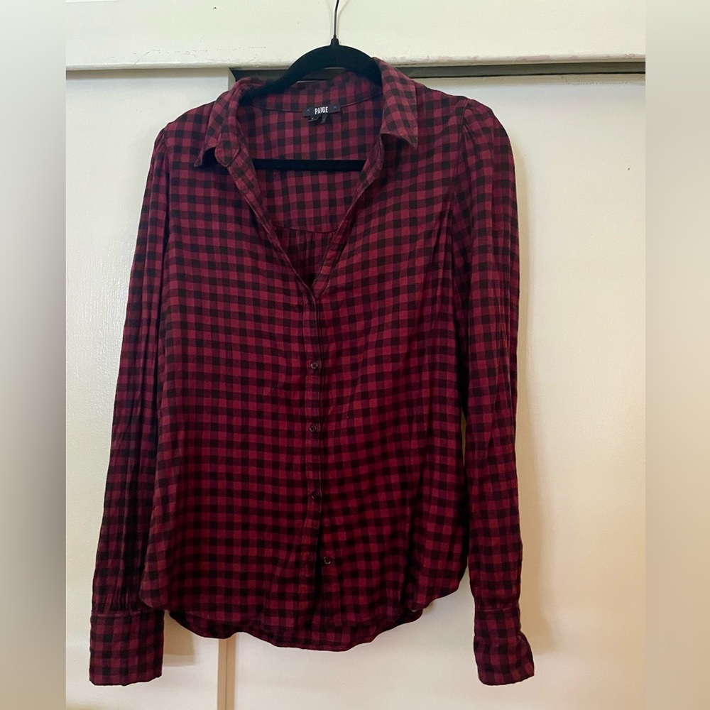 PAIGE Burgundy and Black Checkered Shirt